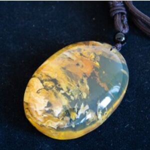 Dominican Amber Pendant, Statement Green Amber Pendant,